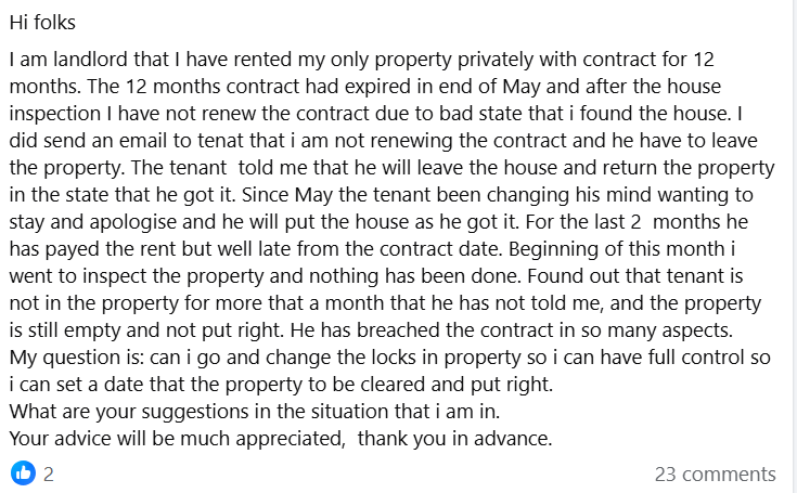 change locks on tenant UK 2025